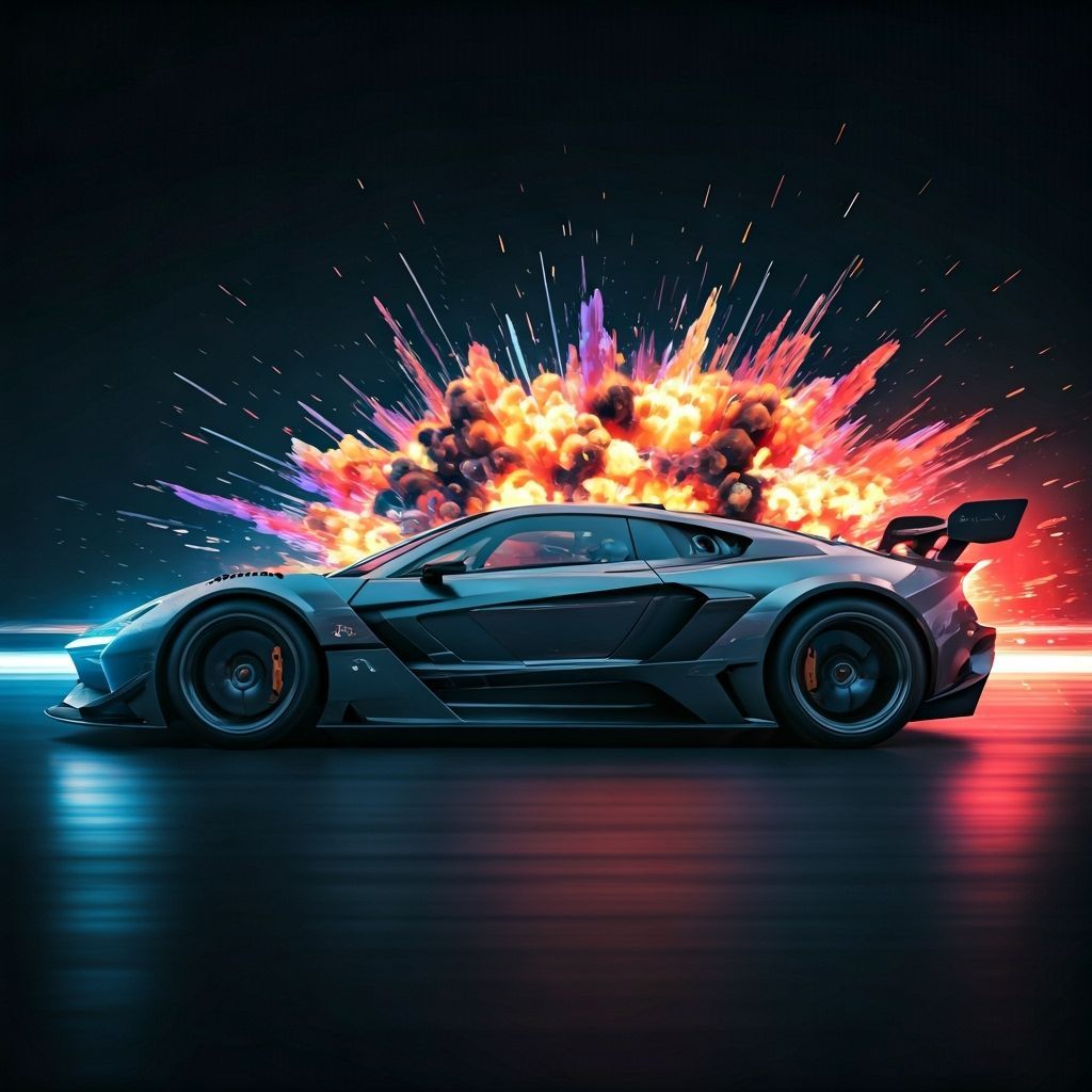 Futuristic Race Car Drifting with Neon Explosion