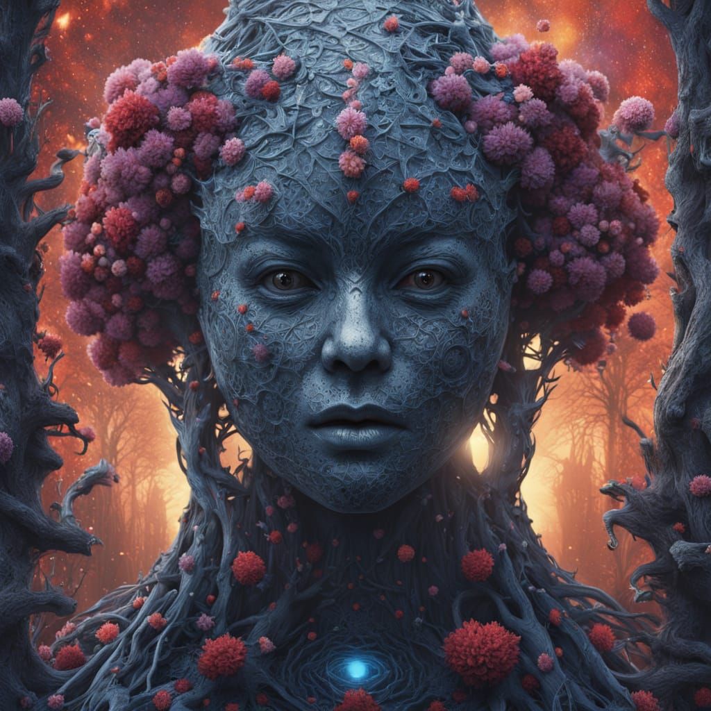 Flower Creature in Forest, Mosaic Sci-Fi Art