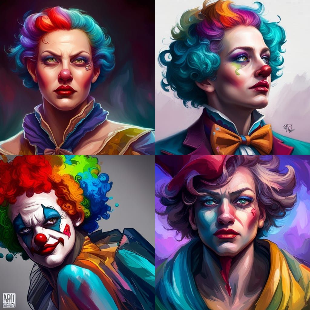 Colorful Leering Clown Portrait in Hyperdetailed Digital Art