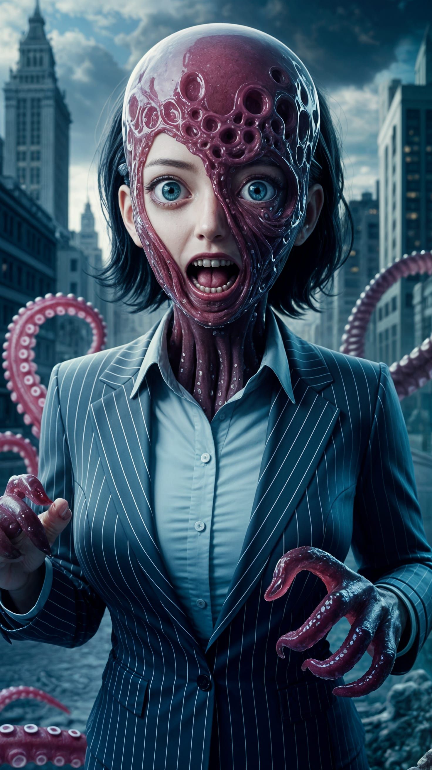 Anime Horror Woman Transforms into Octopus-Like Visage in Ha...