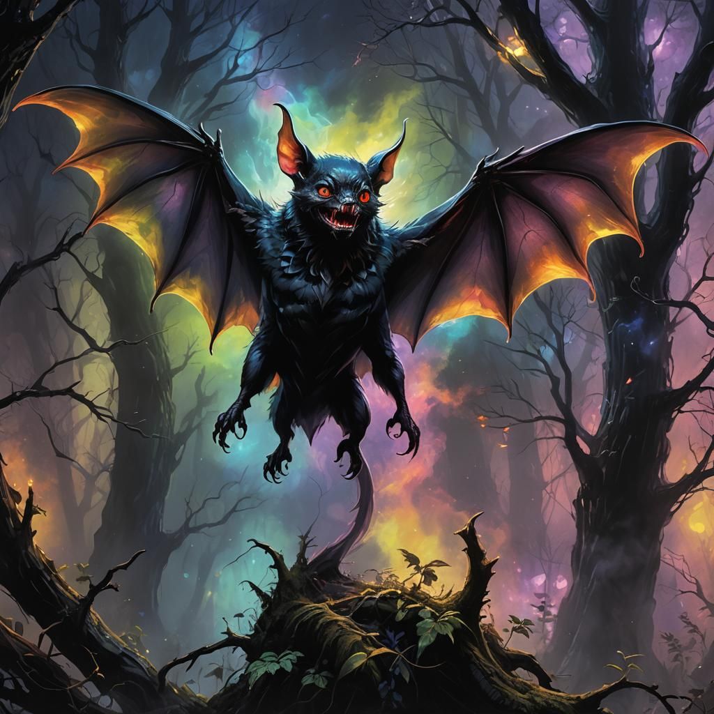 Vampire Bat Emerging from Mist, Gothic Horror