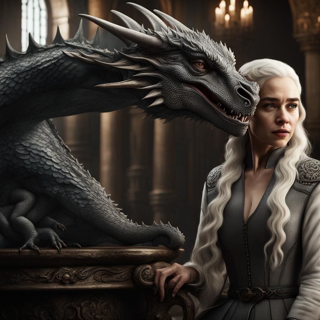 Daenerys Targaryen and Dragon in Film Noir Style