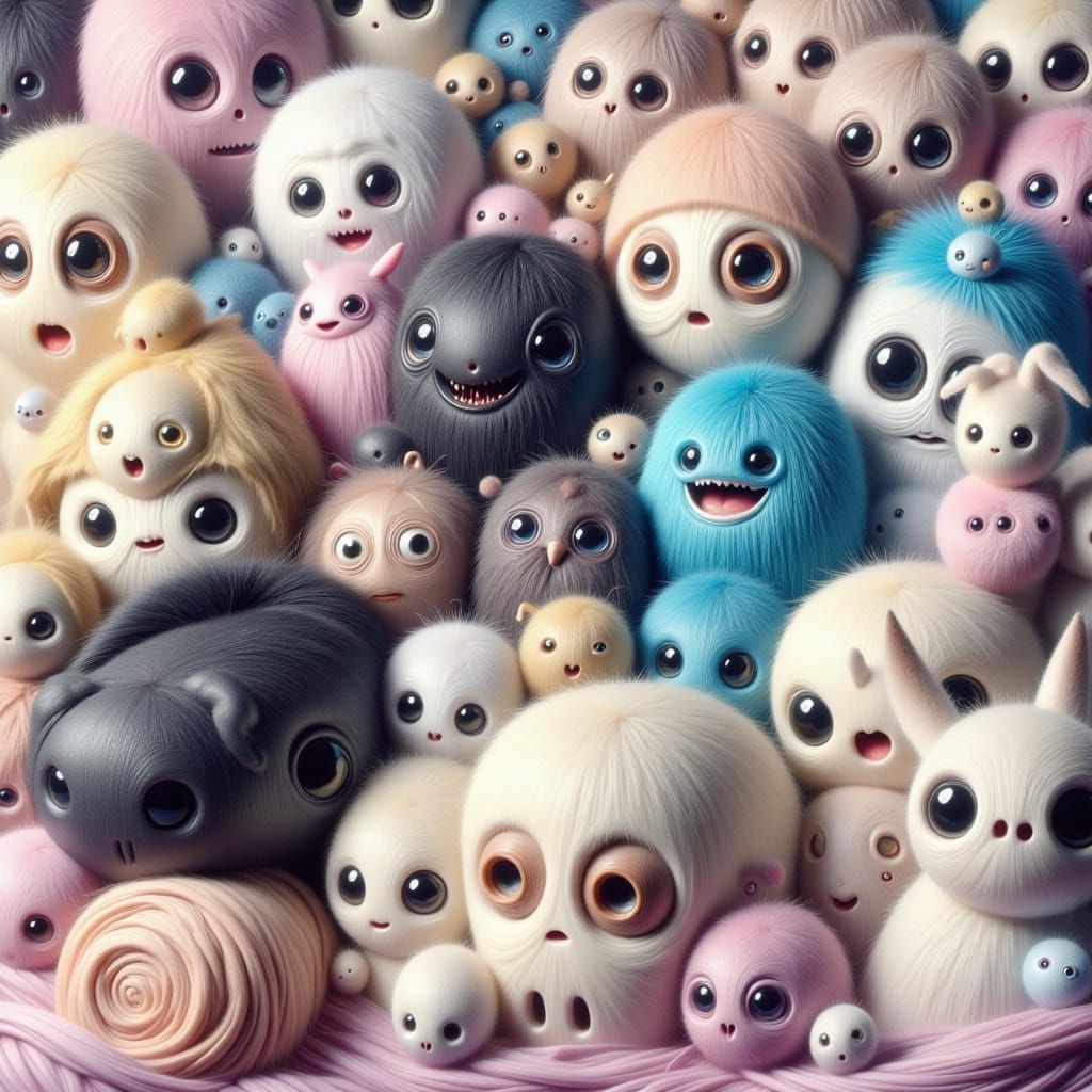 Cute Creatures with Large Eyes and Sleeping Smiles