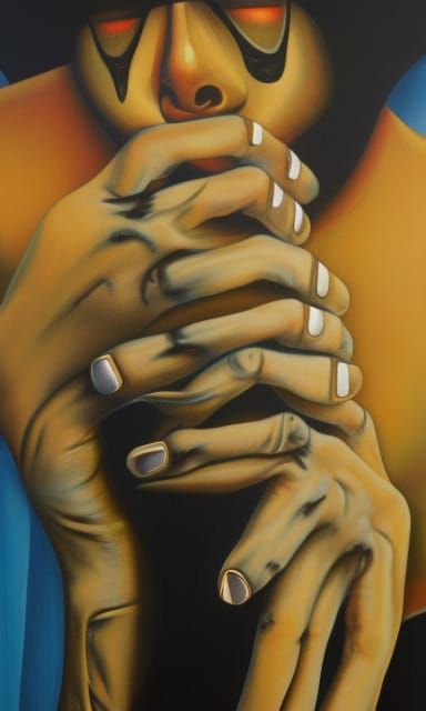 "Scream" boned fingers artwork painted by Oswaldo Guayasamín