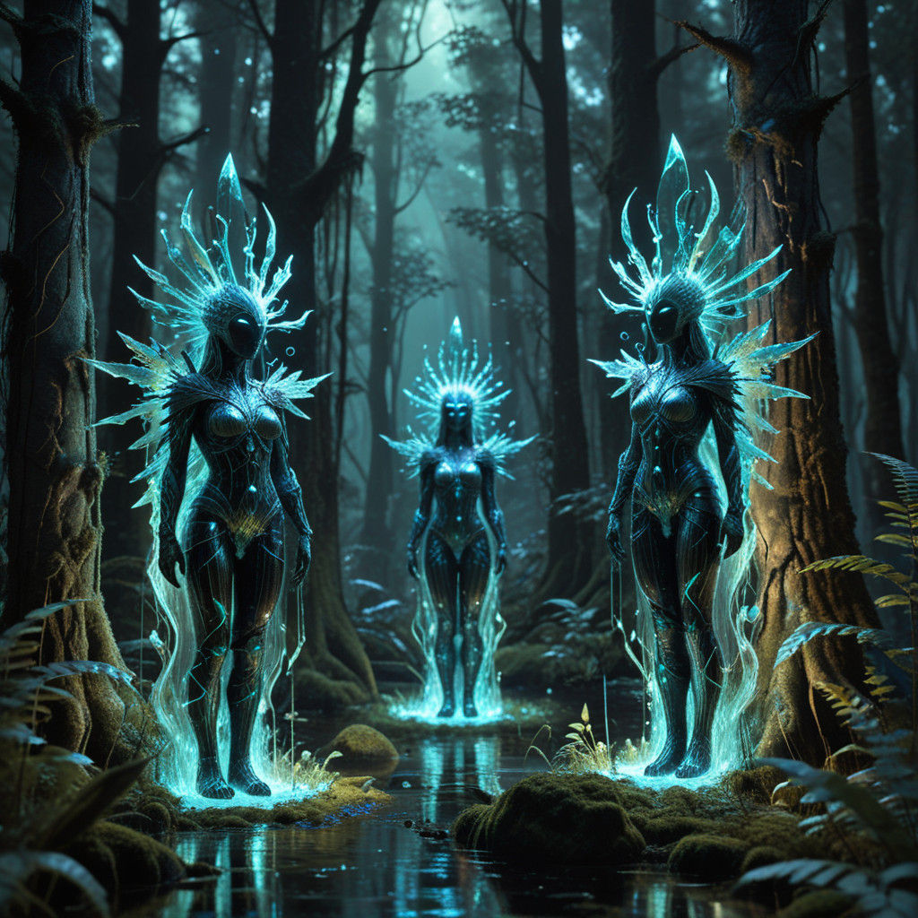 Luminous Guardians Emerge from Shimmering Portals in a Surre...