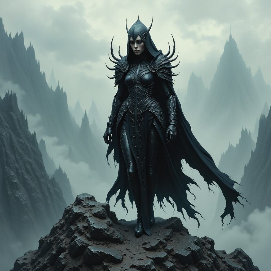 Gothic Warrior Woman in Dark Mystical Futurism Style