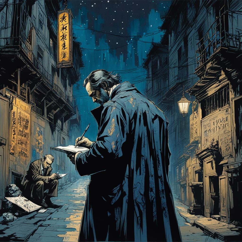 Sherlock Holmes at Crime Scene: Dark Illustration