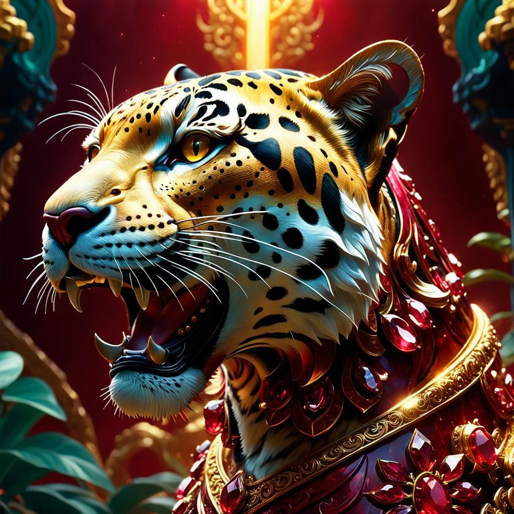 Jade Jaguar Smashing Through Ruby, Epic Concept Art