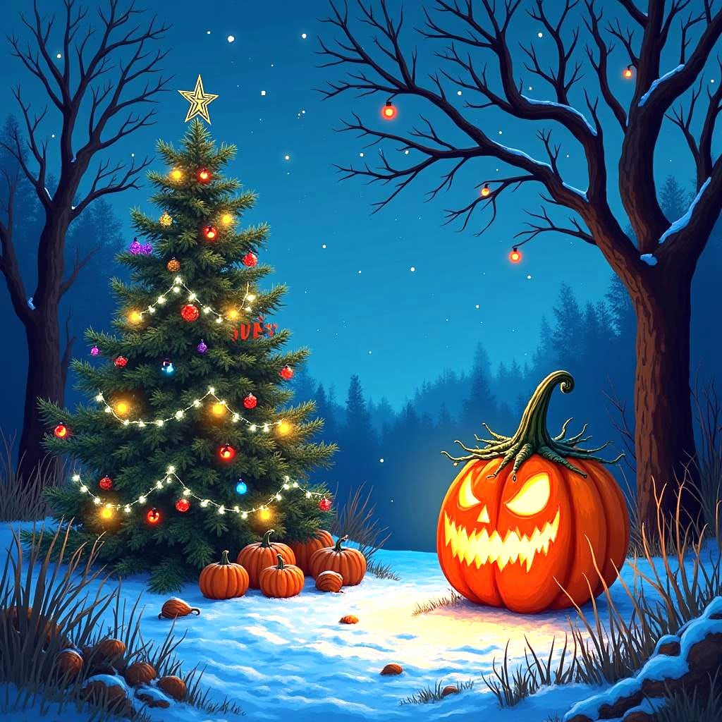 Festive Halloween Pumpkin Christmas Tree Logo