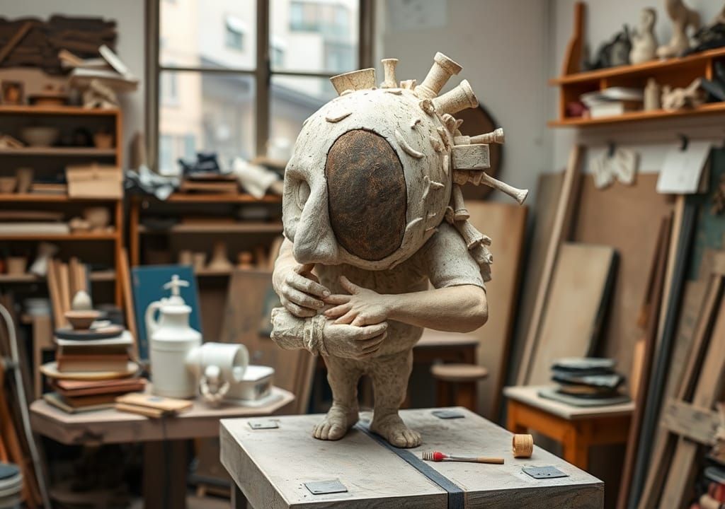 Whimsical Mixed Media Sculpture in Studio