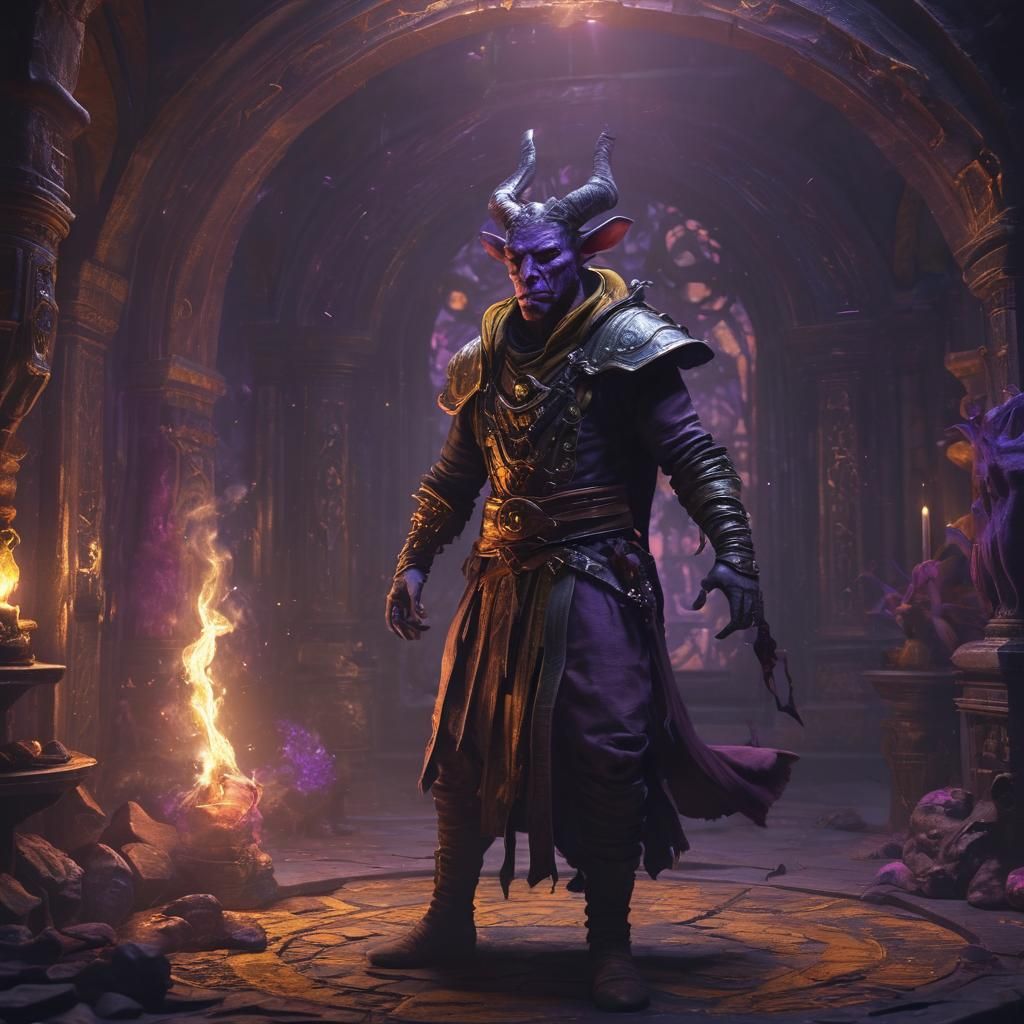 Tiefling Sorcerer Casting Spell in Dark Fantasy Style