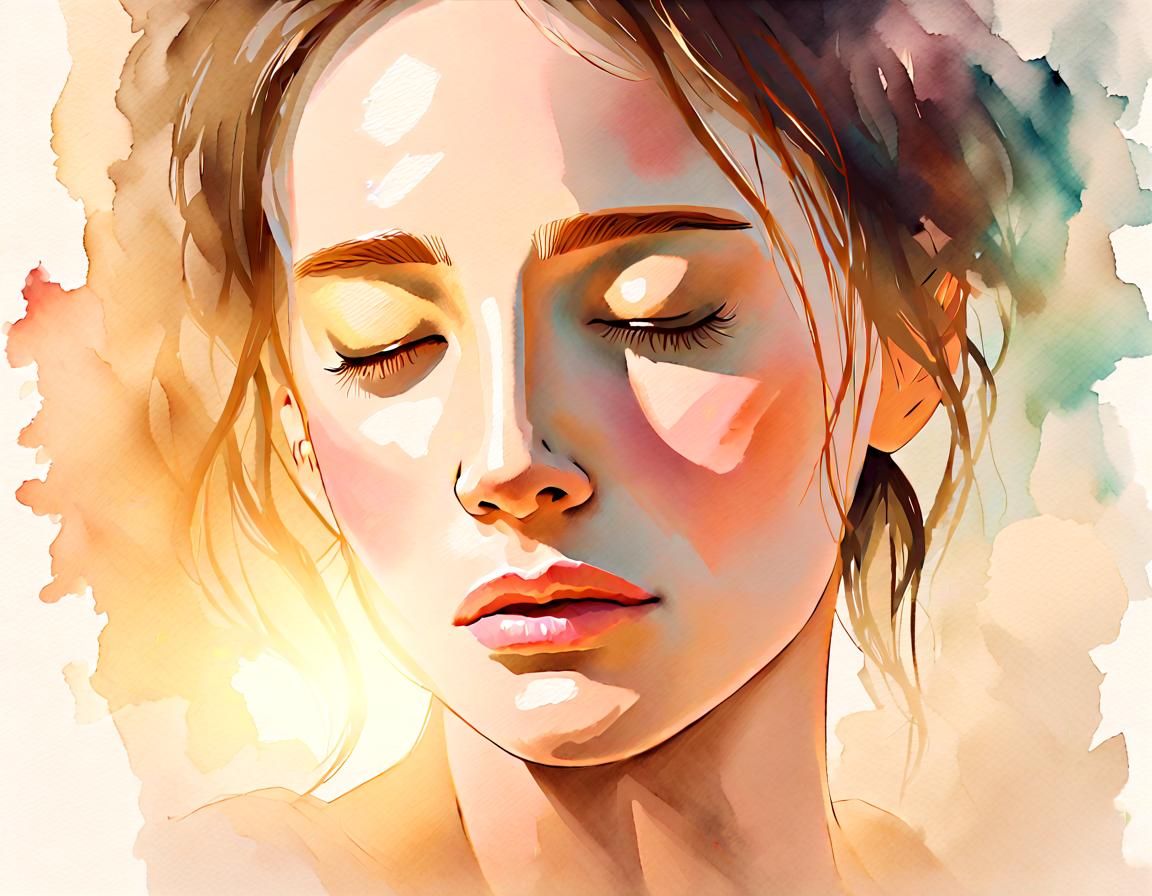 Ethereal Woman's Portrait in Watercolor Painting Style