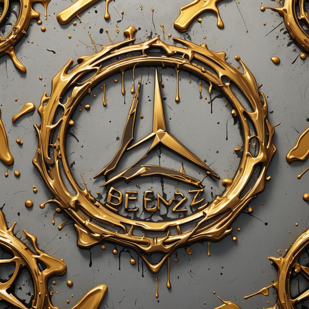 Animated Golden Benz Logo in Graffiti Art Style