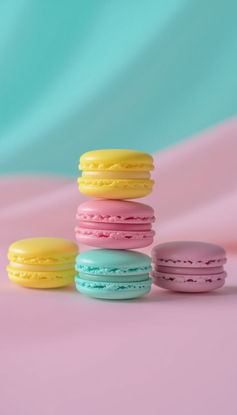 Vibrant Gourmet Macarons in Hyperrealistic Style
