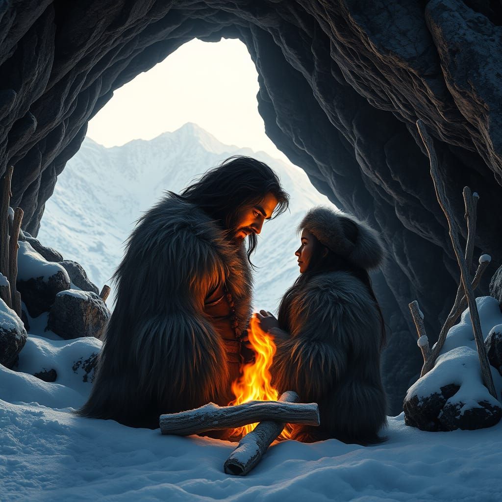 Frostbitten Lovers in a Snowy Cave