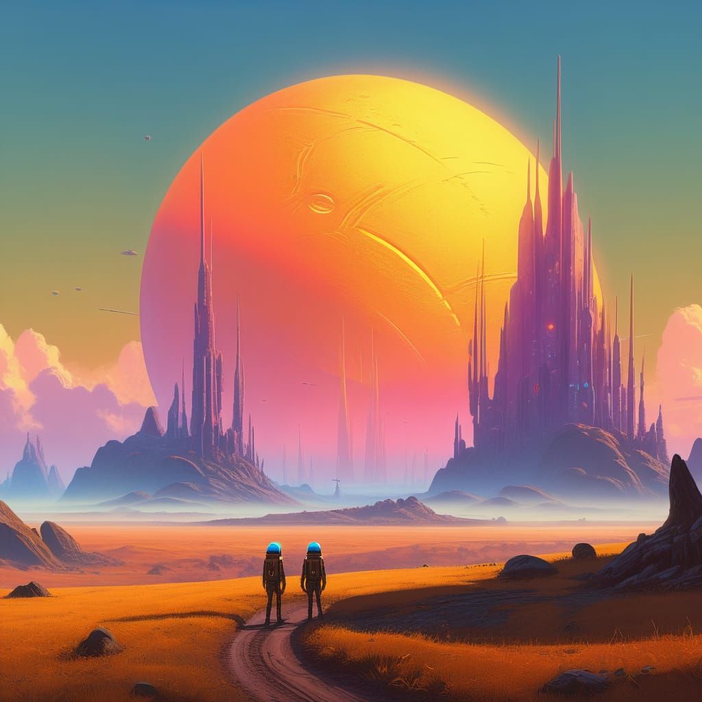 A Breathtaking Double Sun Alien World in Vibrant Oil Paintin...