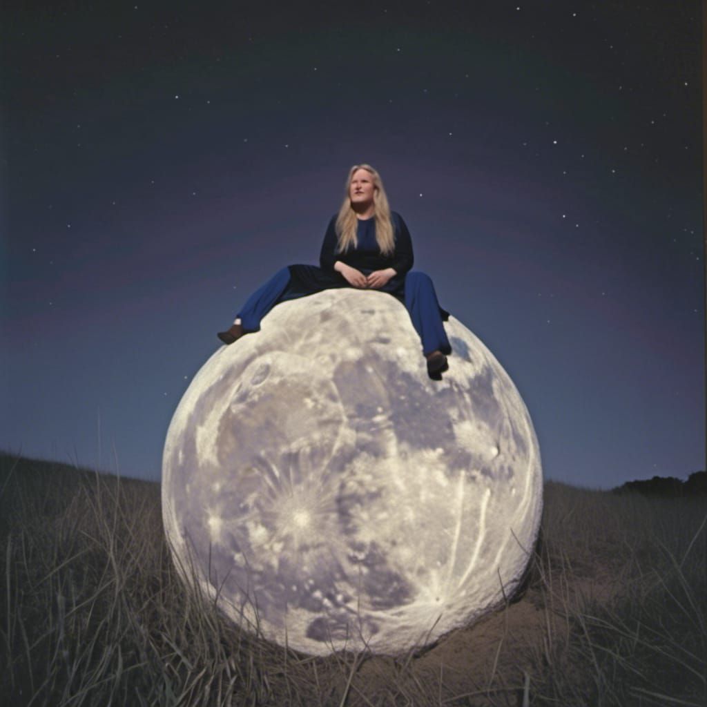 Woman with Camera Sitting on the Moon