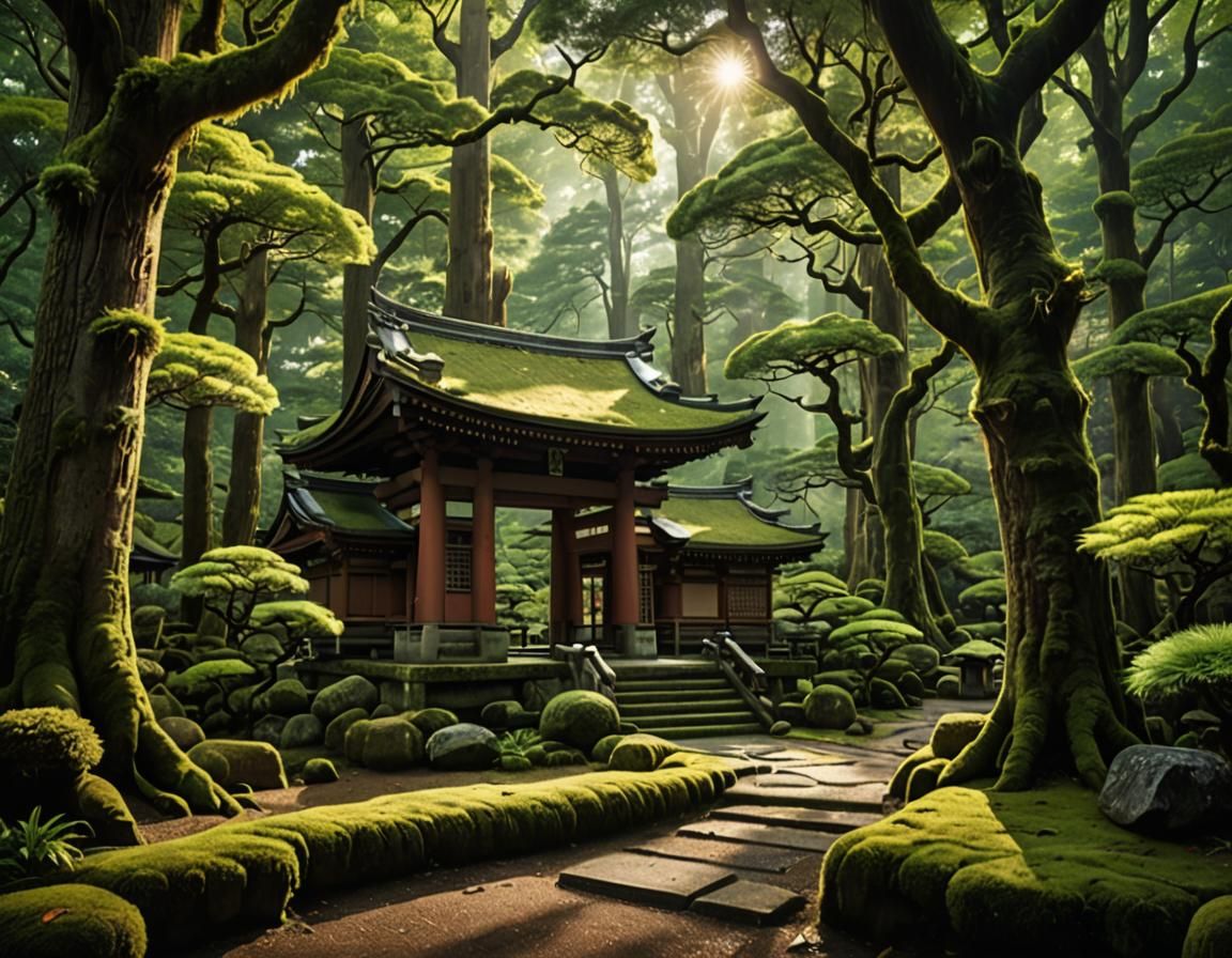 Ancient Shinto Shrine in Forest: Matte Painting