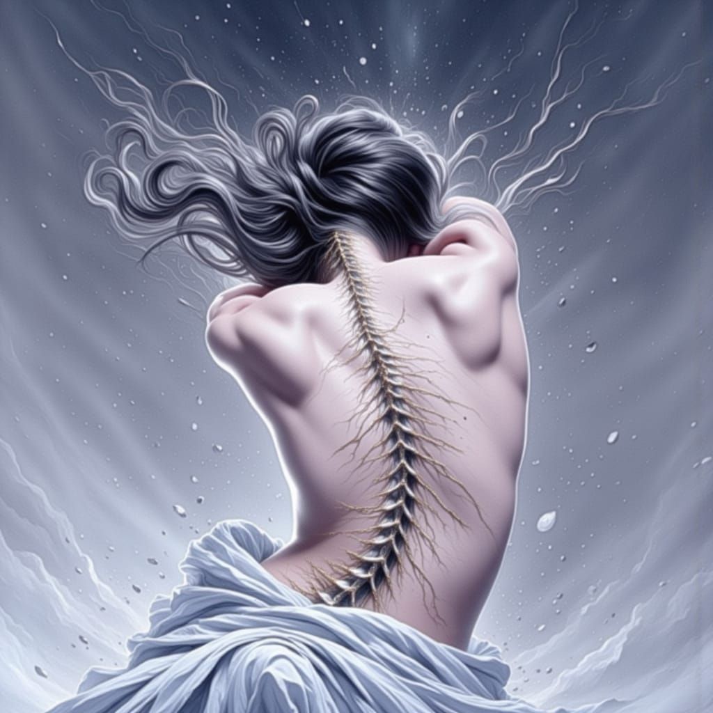 Woman Stitching Twisted Spine with Gold Thread