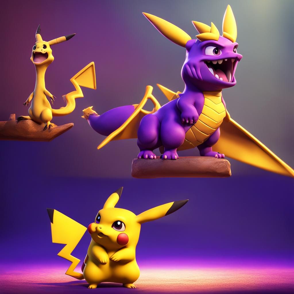Spyro vs Pikachu: 3D Digital Art Battle