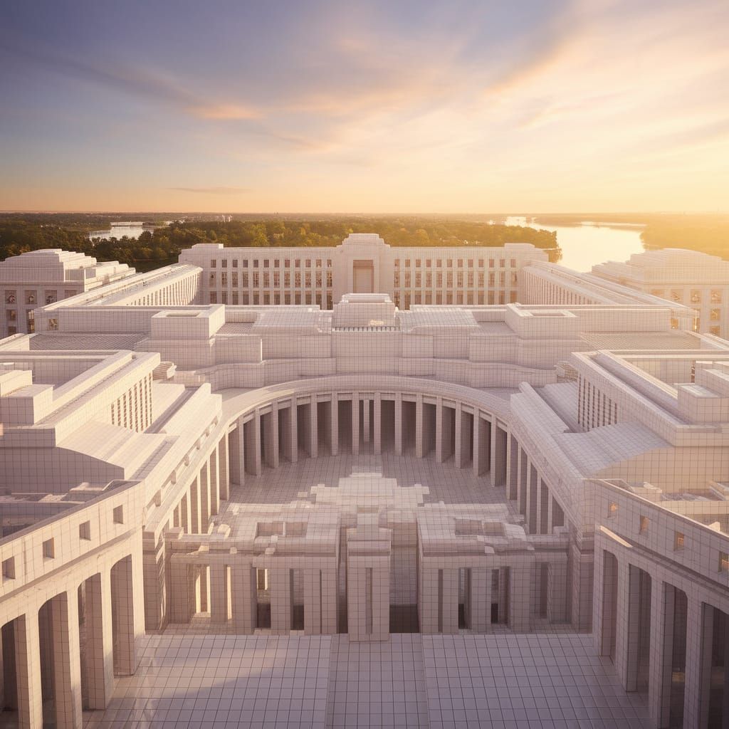 Elegant Neoclassical Cityscape under Sunset