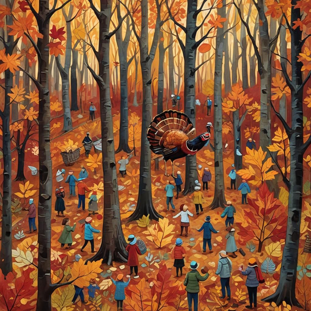 Catching a Turkey: Whimsical Folk Art in Autumn