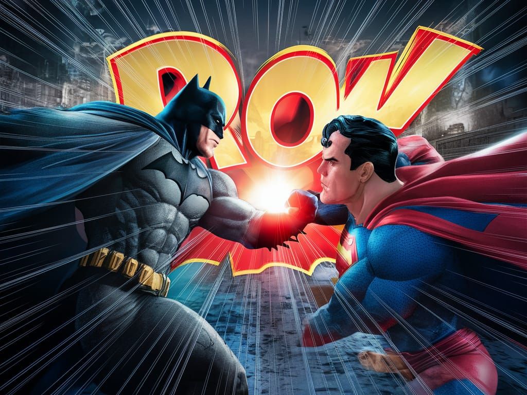 Batman vs Superman Comic Book Fight, Digital Art