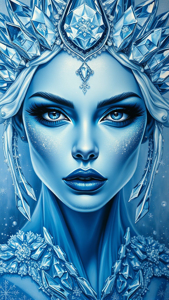 Ethereal Ice Queen Portrait in Abstract Expressionism