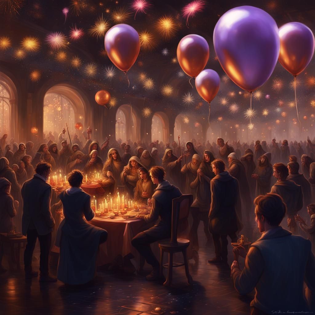 Festive New Year's Eve Celebration in Detailed Matte Paintin...