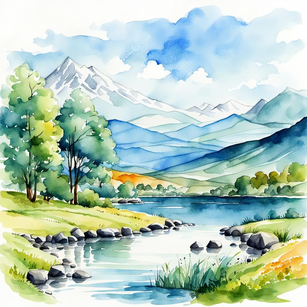 Watercolor Landscape Sketch Illustration