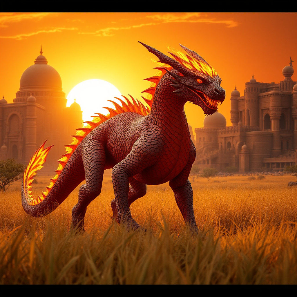 Fiery Wyrm in Savannah Sunset