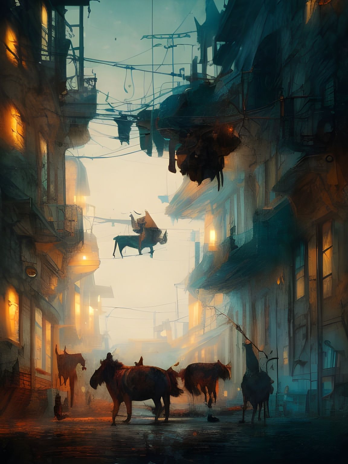 Town Musicians of Bremen in Expressionist Style