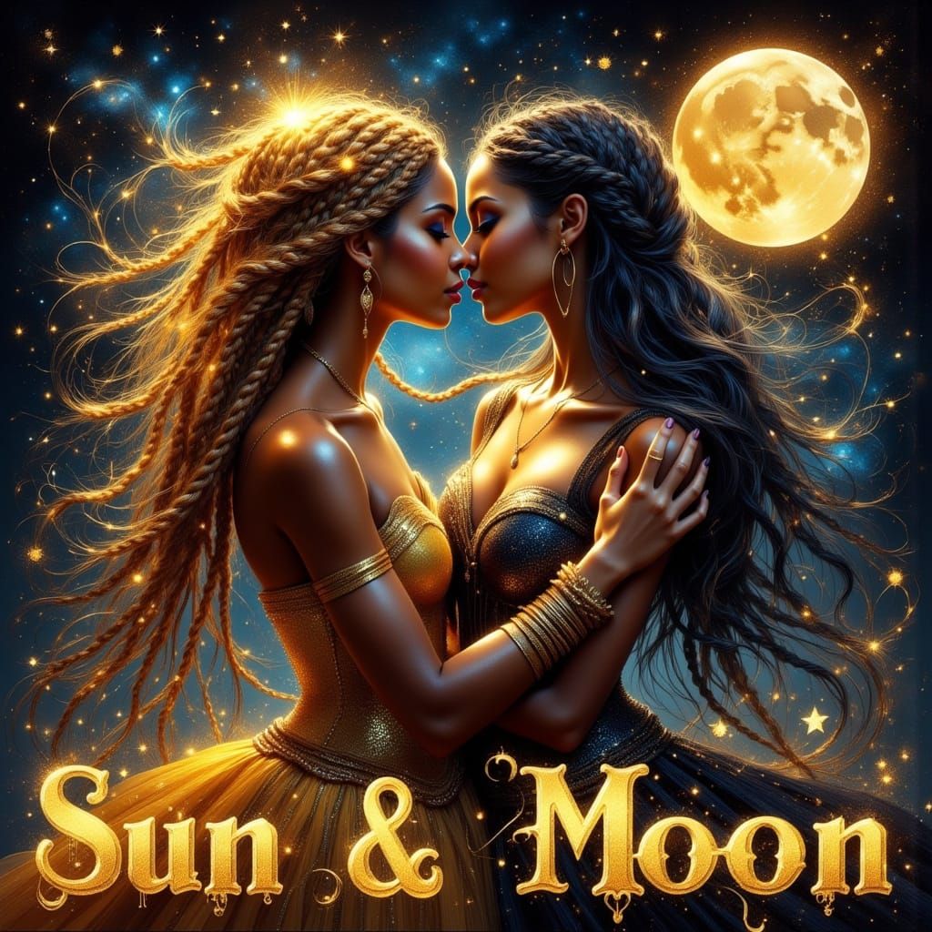 Sun and Moon Goddesses in Shimmering 3D