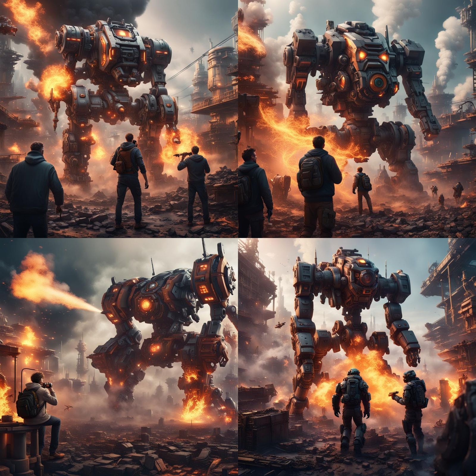 Mechs and Men: A Fantastical Detailed Matte Painting