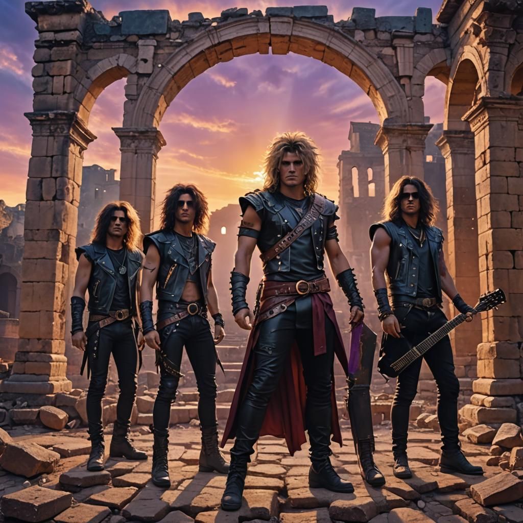 Hair Metal Band in Roman Ruins, Fantasy Art