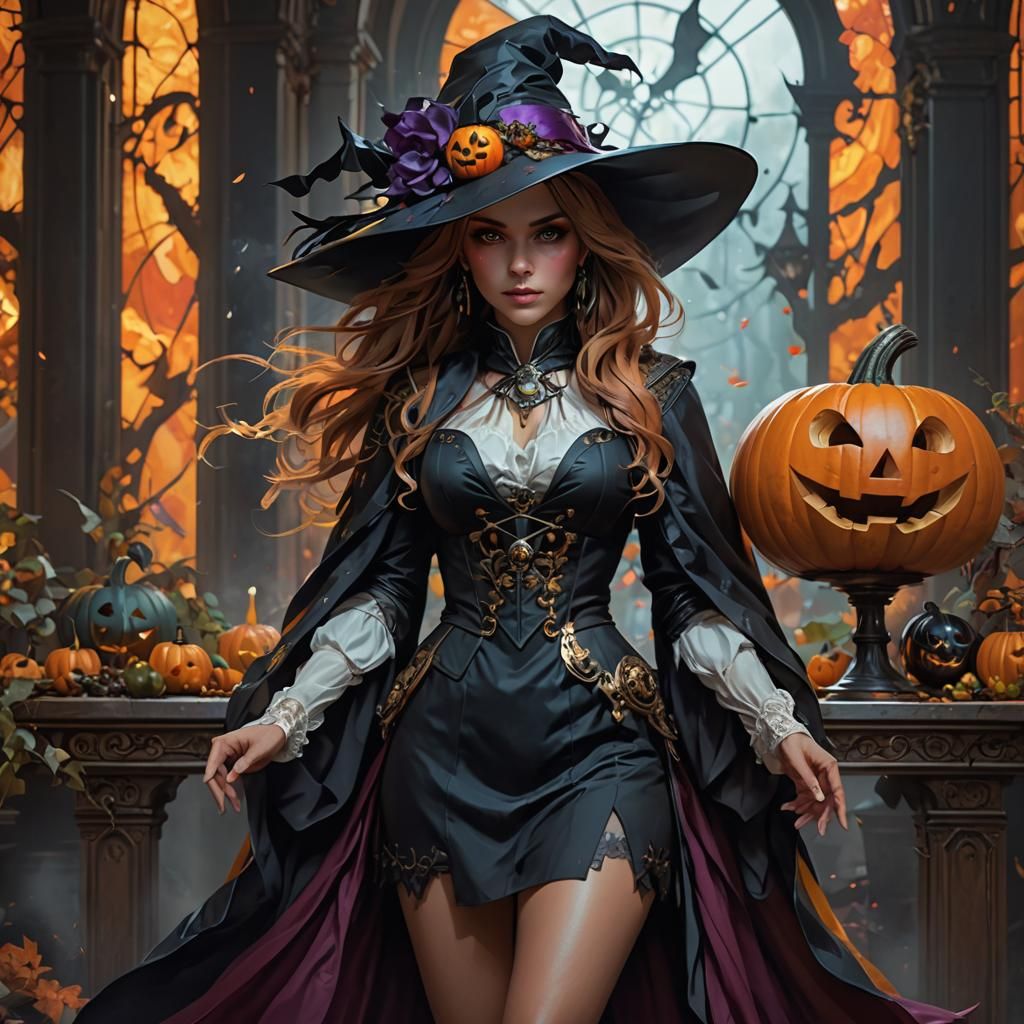 Hyperdetailed Halloween Witch Concept Art