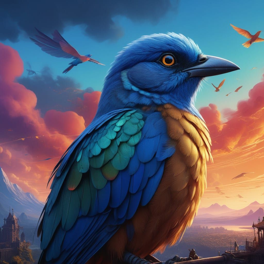 Exotic Brazilian Blue Bird in a Breathtaking Cerulean Sky