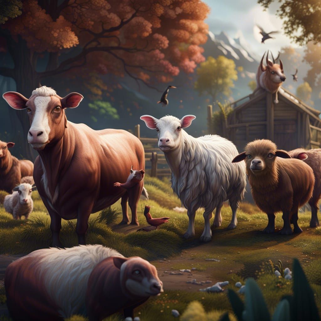 Fantastical Farm Animals in Detailed Matte Painting