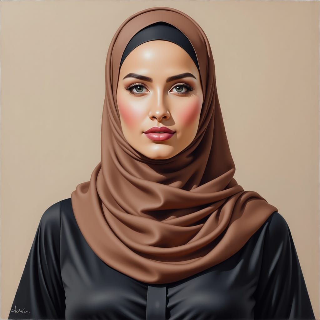 Beautiful Hijabi Woman in Modern Oil Painting