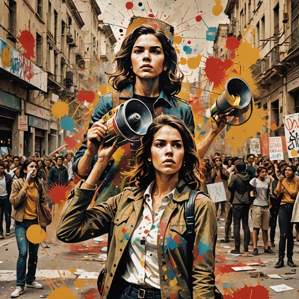 Vibrant Street Art of Woman Protesting