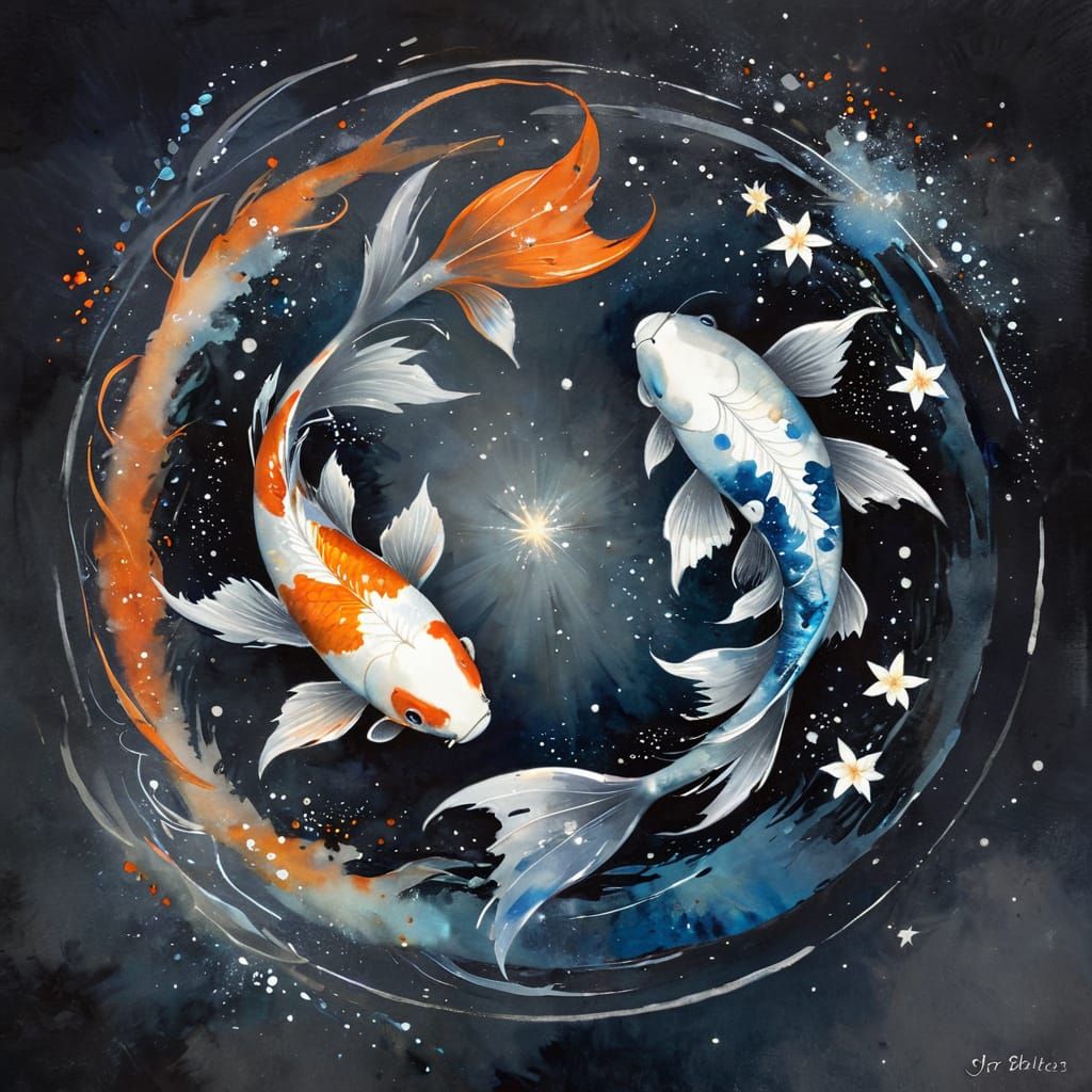 Cosmic Koi Dance in Celestial Pond