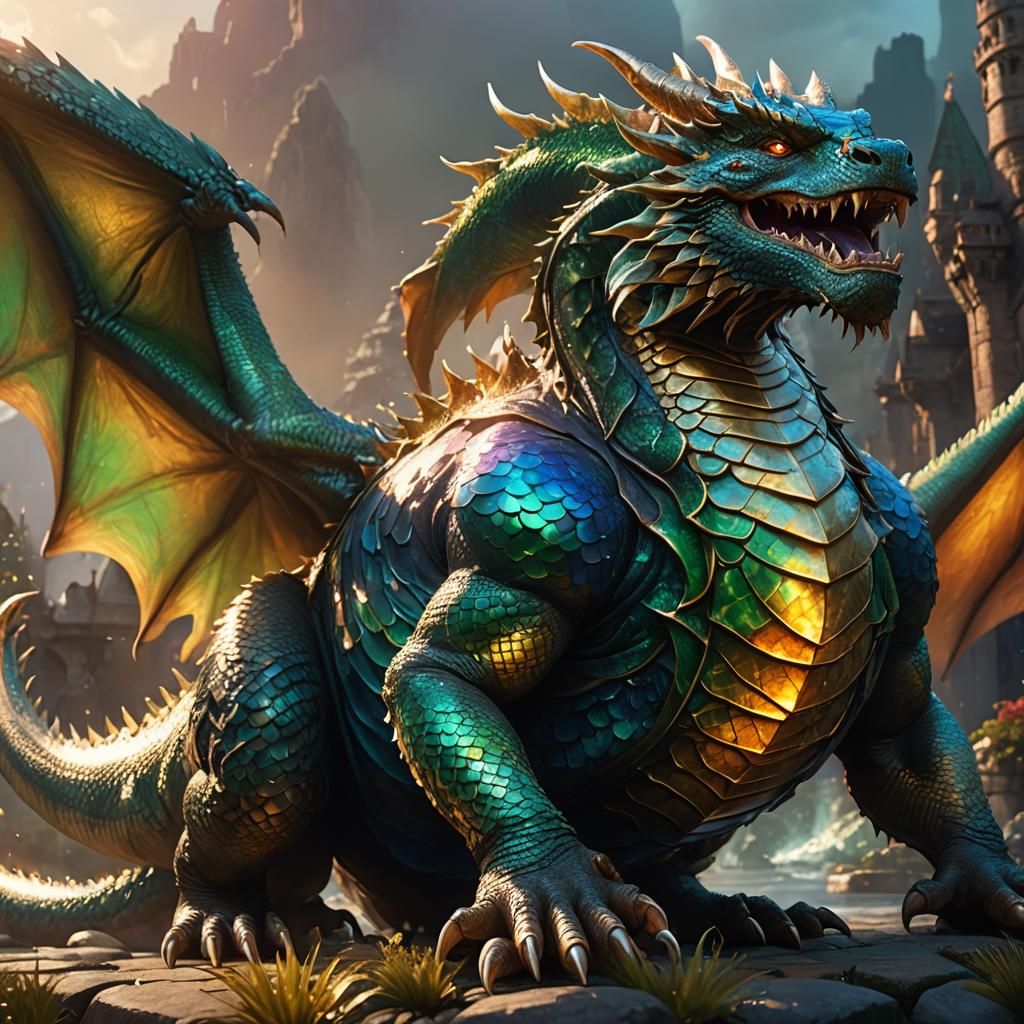 Emerald Dragon's Sapphire Belly in Fantasy Painting