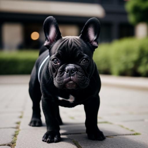 Playful Black French Bulldog on Paving Stones