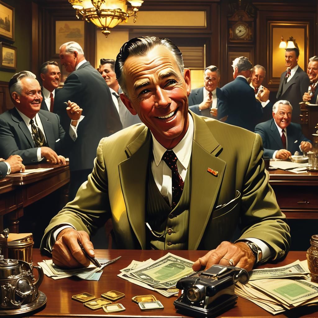 Loan Shark's Shady Deal: Rockwell-Inspired Illustration