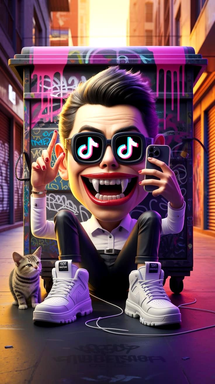 Hipster Vampire in Graffiti Alleyway Scene