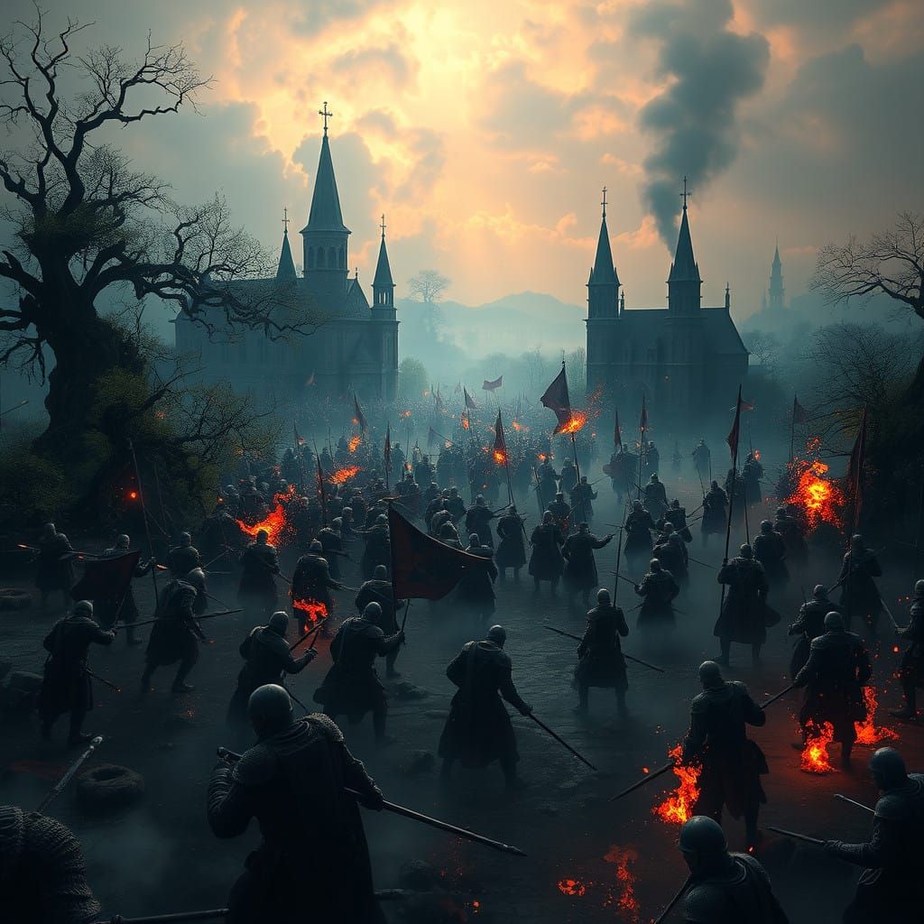 Epic 17th Century Battlefield Scene with Fantastical Element...