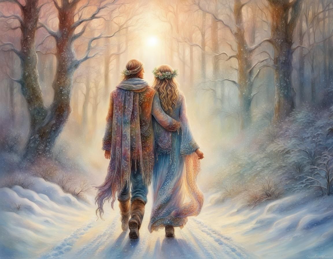Winter Wonderland Couple in Vibrant Watercolor