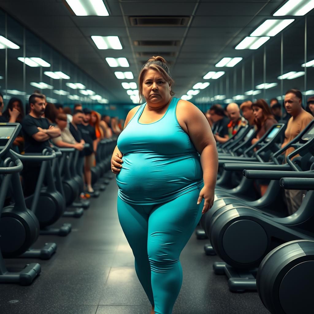 Woman's First Gym Visit: Hyper-Realistic Digital Art