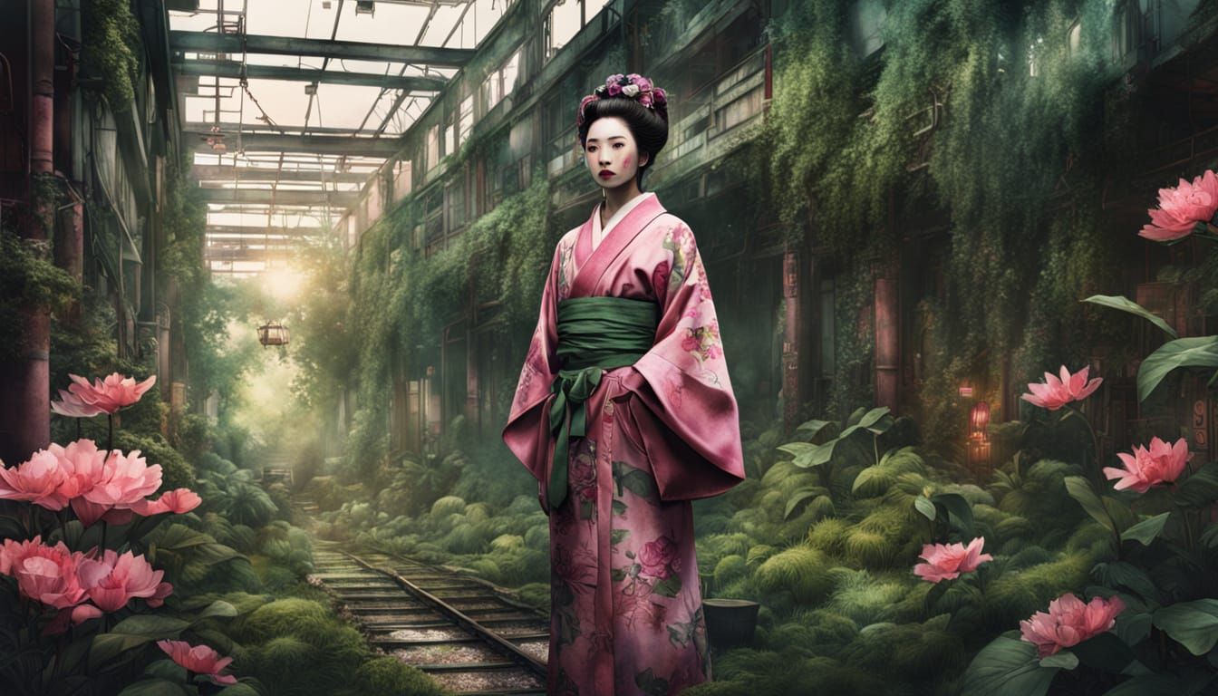 Surreal Geisha Emerges in Forgotten Industrial Paradise