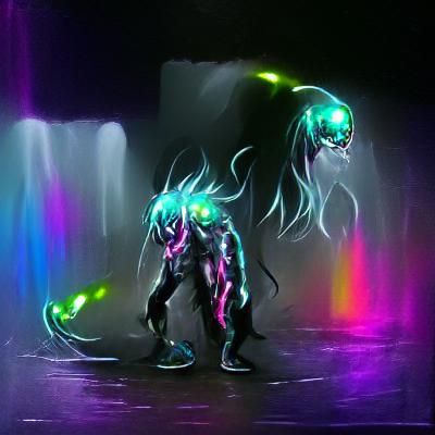 Glowing Abyssal Humanoid in Neon Iridescent Concept Art